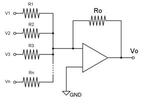 circuito básico de amplificador com entradas analógicas